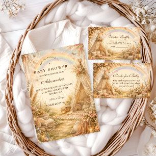 Invitation Baby Shower Bohème Arc-en-Ciel Enchanté