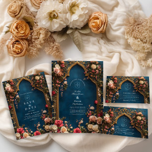 Save The Date Mariage Islamique Fleur Bleu Marine