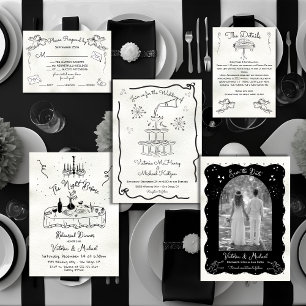 Doodle Sketch funky Wedding Tischnummer Cards