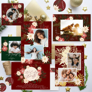 Elegant Poinsettia Frohe Weihnachts Wasserfarbe Runder Aufkleber