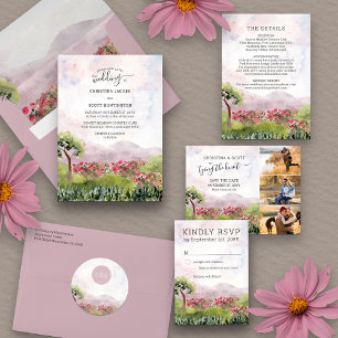 Invitation Country Meadow Watercolor Dusty Rose Mariage