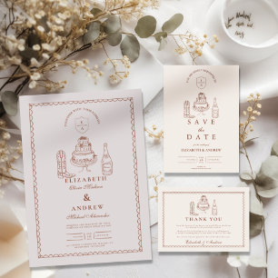 Terracotta Hand Drawn Funky Western Doodle Wedding All In One Einladung