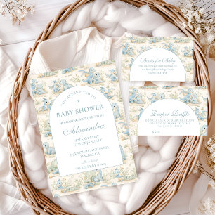 Blaues Dinosaurier-Geschichtenbuch-Baby-Party-Wind Begleitkarte