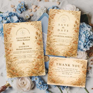 Invitation Mariage Floral Vintage Golden Meadow