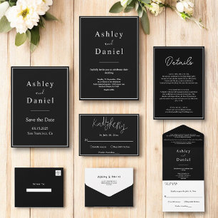Invitation Tout En Un Mariage officiel minimal noir et blanc