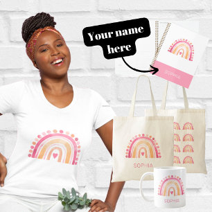 Regenbogen, rosa boho, Aquarellfärbung Kissen Baby Strampler