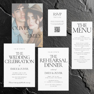 Cartons Réponse Mariage noir blanc personnalisé QR Code en ligne