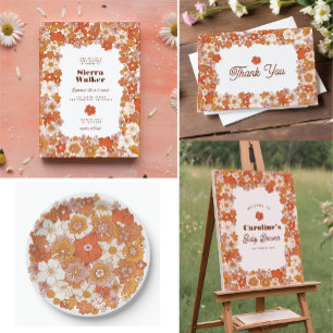 Groovy Hippie Floral Pink Orange Brautparty Pappteller