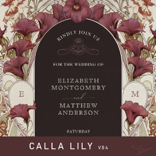 Black Lila Calla Lily Wedding Art Nouveau Mucha Einladung