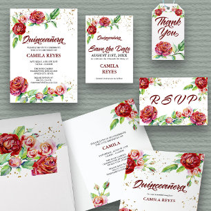Save The Date Quinceanera des Roses rouges vintages