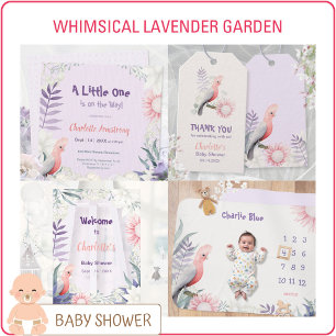 Lavender-Vogel: geschlechtsneutrale Babyparty - Da Dankeskarte