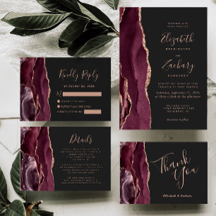 Faire-part de mariage sombre or rose Bourgogne Aga