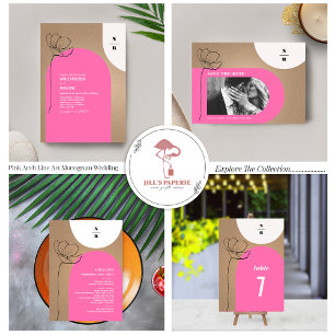 Invitation En Aluminium Huile de monogramme florale à arc rose chaud