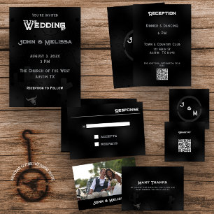 Black Western Goth Wedding Einladung Flat Card