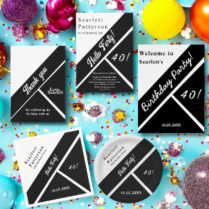 Assiettes En Carton Elégant Noir Et Blanc Moderne Chic 40e Anniversair