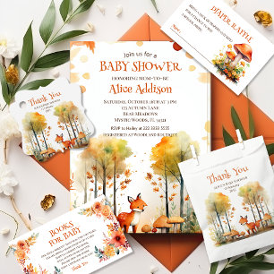 Watercolor Woodland Forest Autumn Fox Babydusche Einladung