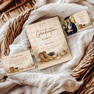 Rustikale Stiefel-Abschlussfeier Dankeskarte