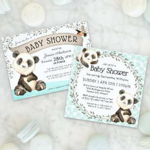 Niedliches Panda Bears Baby Dusche Bingo Spiel Einladung
