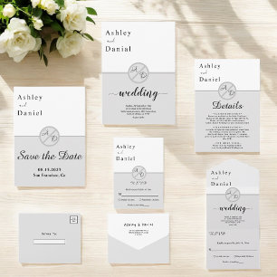 Invitation Tout En Un Élégant noir et blanc Monogramme gris Mariage chic