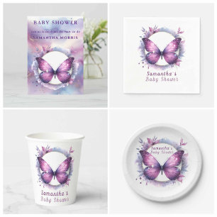 Invitation Baby shower papillon à Parties scintillant violett