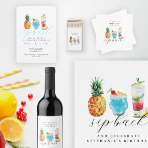 Fun Vibrann Watercolor Cocktails Geburtstagsparty Pappteller