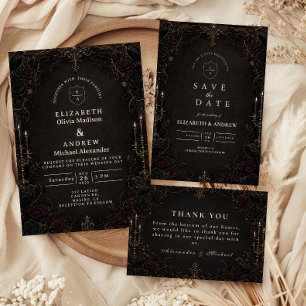 Düster-lila viktorianische Gothic-Hochzeit Dankeskarte