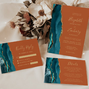 Invitation Teal Or Agate Orange Rouille Mariage