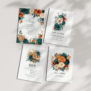 Blaue Verbrannte Orange- und Champagner-Blumenhoch Dankeskarte
