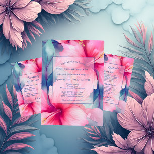 Invitation fuchsia hawaïen floral tropical mariage hibiscus