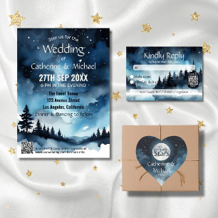 Watercolor Blue Starry Night Sky Celestiding Weddi Einladung