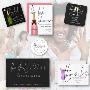 Invitation Bouteille de Champagne Script Fête des mariées ble