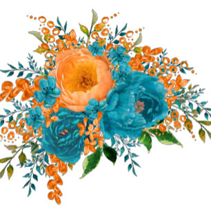 Carte Rustique Turquoise Orange Aquarelle Mariage Floral