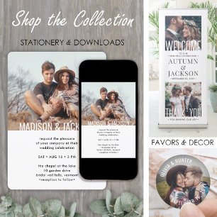 Moderne Minimal All-in-One QR UAWG 2 Foto Hochzeit Einladung