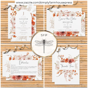Save The Date Boho Burange Chute Orange Arc Floral Monogramme Bl