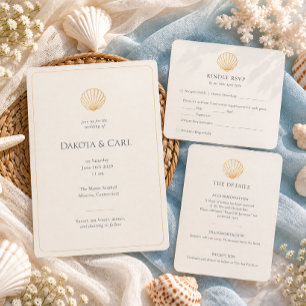 Tout En Un Invitation Élégant mariage coquillage feuille d'or 