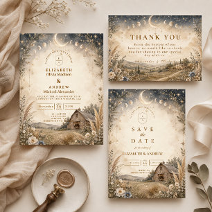 Ländliche himmlische Hochzeit Dankeskarte