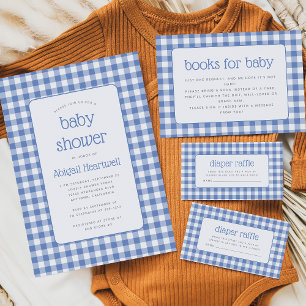 Blue Gingham Karo Boy Baby Shower Einladung