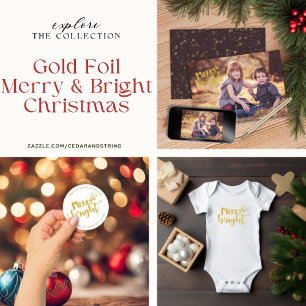 Weihnachten Merry Bright Gold Foil Adresse Runder Aufkleber