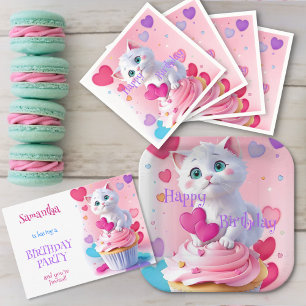Fun Niedlich White Kitten Cupcake Girly Geburtstag Pappteller