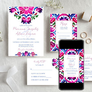 Invitation Carreaux mexicains rose bleu, tous en un mariage