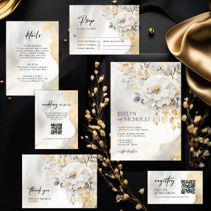 Marmorstein Gold Gray Gold Floral Wedding FOTO Dankeskarte