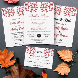 Invitation Élégant Rustique Automne Rouge Feuilles Boho Autom