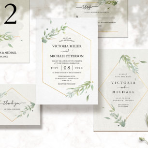 Greenery Gold Elegante Watercolor Foliage Wedding Einladung