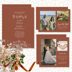 Terracotta Wildblume Einfaches Foto QR Code Hochze Einladung