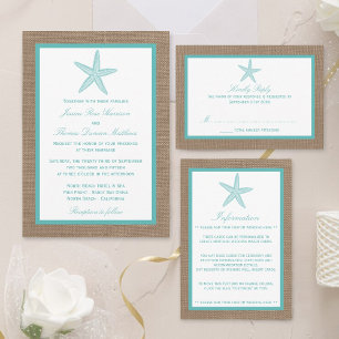 Invitation Starfish Turquoise Burlap Beach Wedding Collection