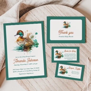 Elegant Green Gerahmt Mallard Duck Baby Shower Poster