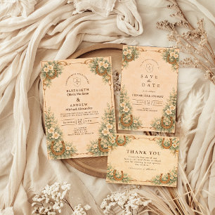 Westliche Hochzeit im Wüsten-Blumen-Hufeisen-Stil Dankeskarte