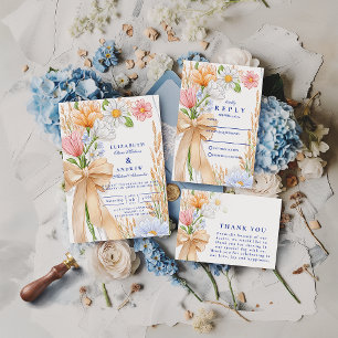 Weiche Blaue Band Blumige Hochzeit Einladung