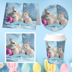 Einladung zu Ostern Zwei Kaninchen & Ostereier