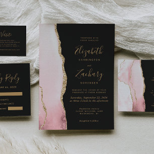 Carte D'accompagnement Détails de mariage modernes rose blush or agate fo